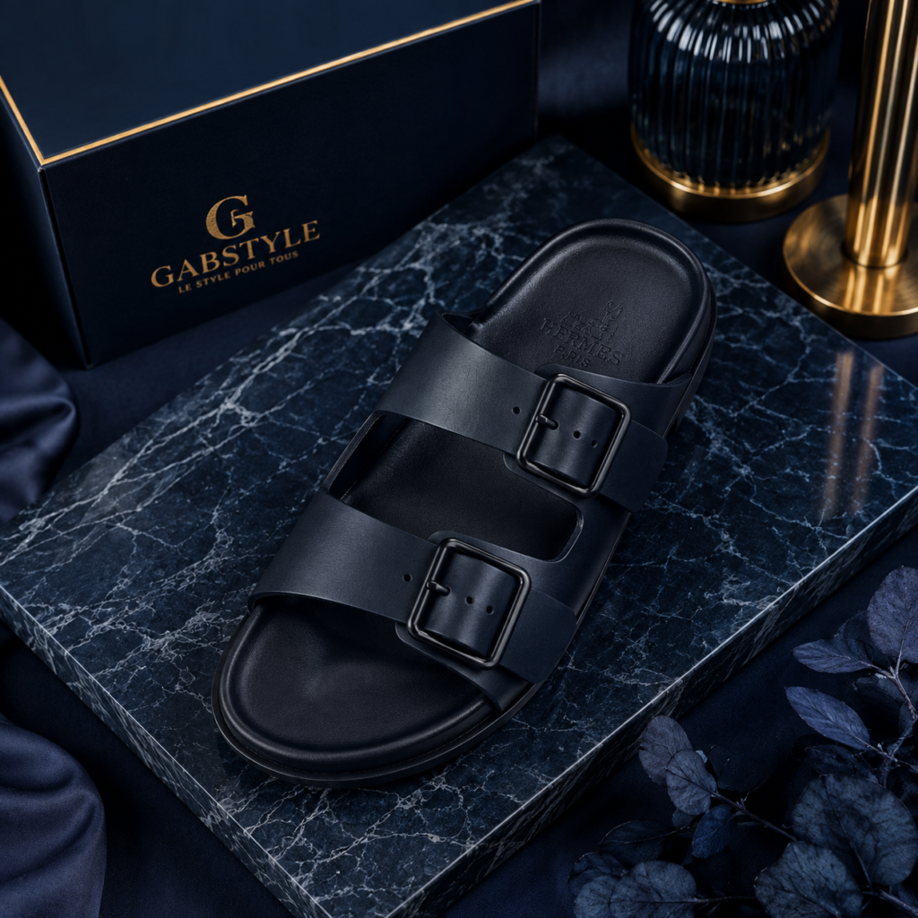 Sandales Homme Double Boucle Bleu Nuit – Confort et style