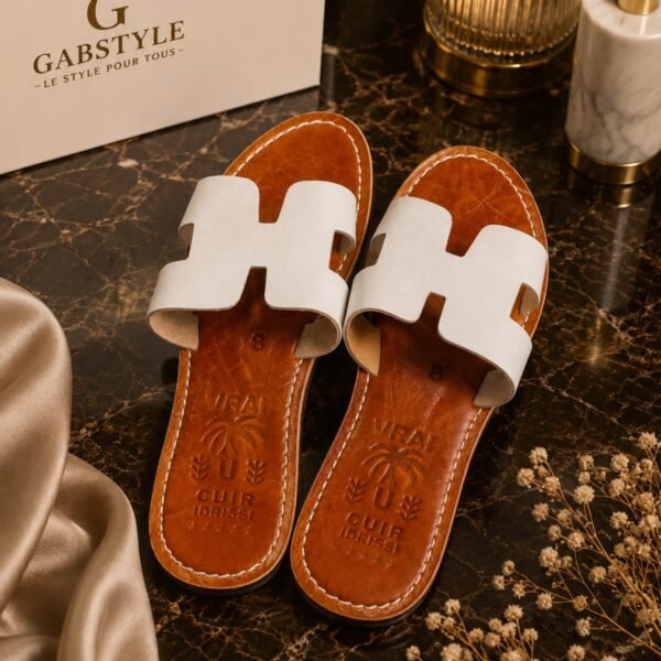Babouche femme en cuir blanc – Élégante et confortable | GabStyle