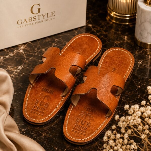 Babouche femme en cuir marron – Élégance et confort | GabStyle