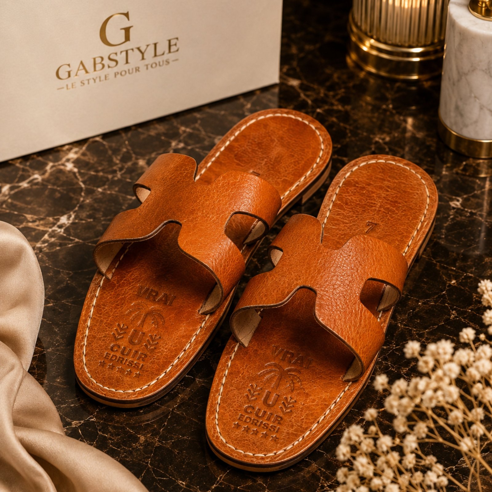 Babouche femme en cuir marron – Élégance et confort | GabStyle